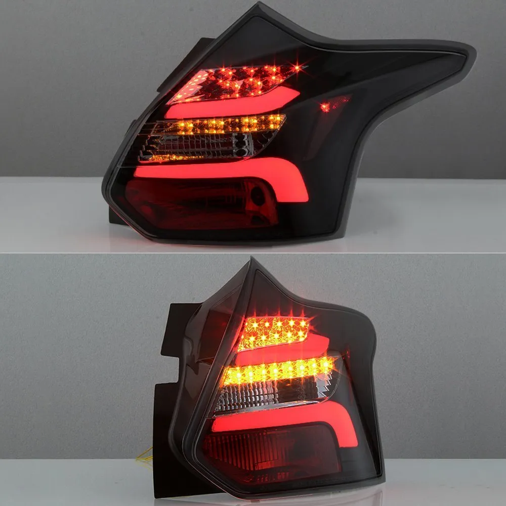 Spyder LED Tail Lights Ford Focus Hatch (2012-2014) w/ Sequential Turn Signal - Black / Smoke / Red Clear