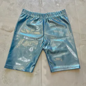 Tween Bottoms | Metallic Biker Shorts- Light Blue | Dori Creations